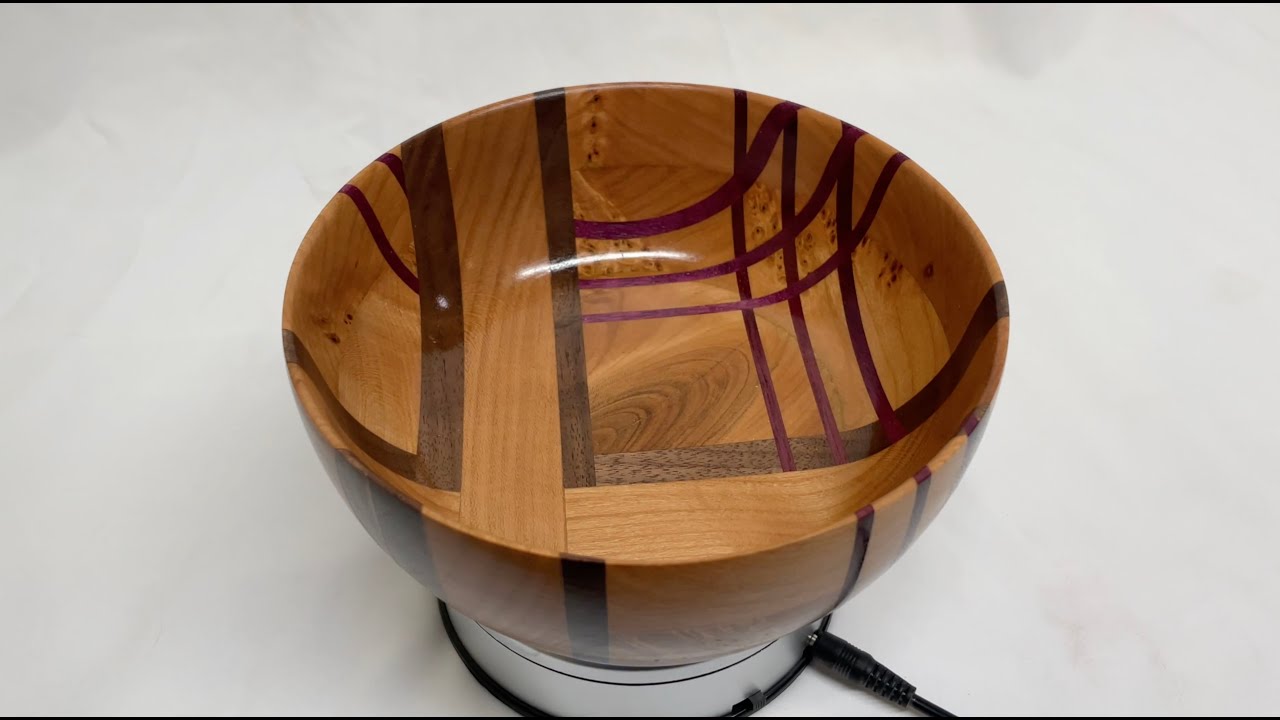 Wood Turning Cherry Burl, Walnut and Purple Heart Segmented Bowl
