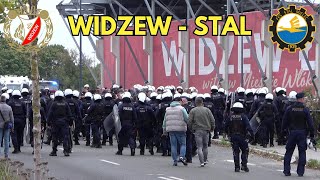 WIDZEW - STAL MIELEC:  Przemarsz kibiców Stali, przejazdy alarmowe i akcja Policji