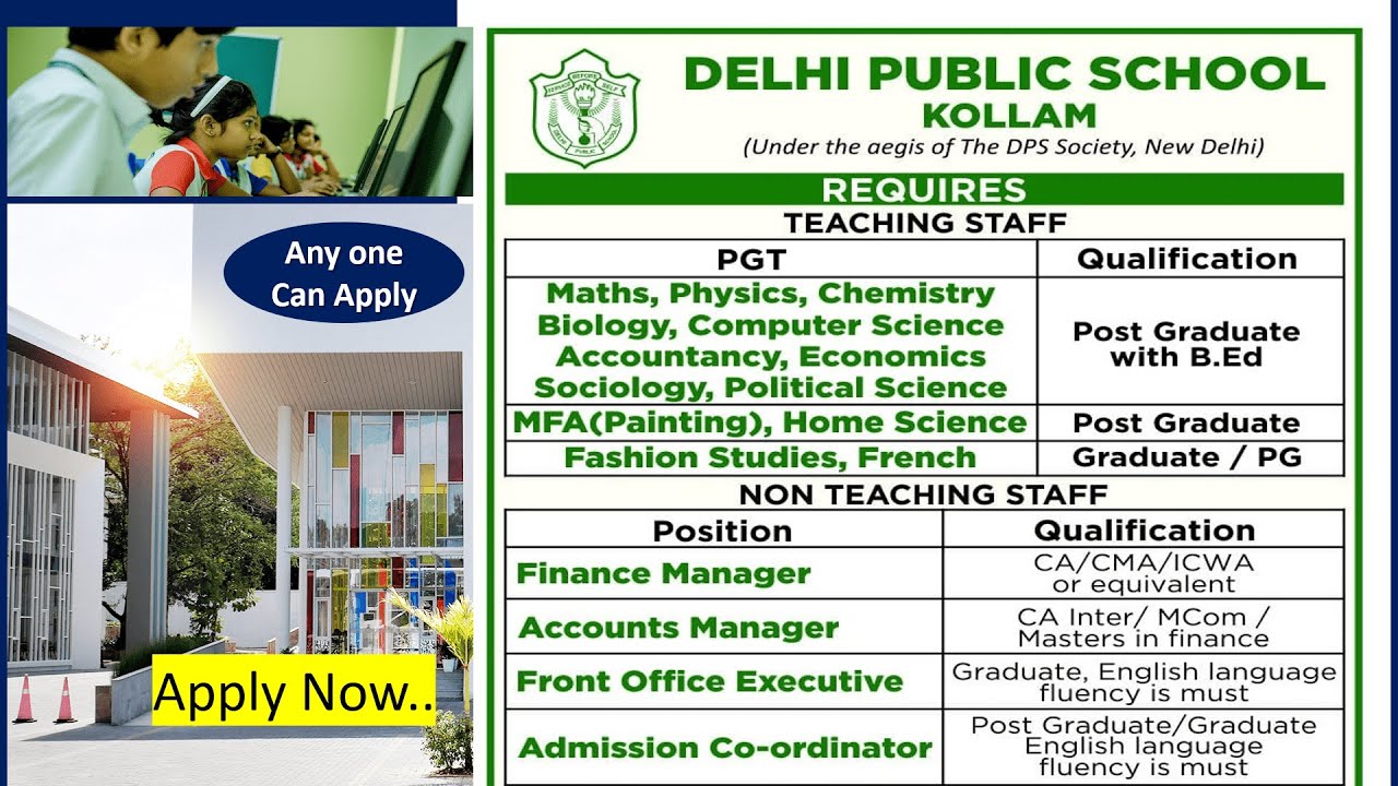Job Vacancy in Delhi Public School Kollam, Kerala കേരളത്തിലെ ഡൽഹി