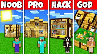 Minecraft Battle: NOOB vs PRO vs HACKER vs GOD! CRAFTING HOUSE BASE BUILD CHALLENGE in Minecraft