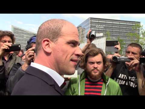 Dutch politician Diederik Samsom Bilderberg 2014 talks to protesters for the 2nd time