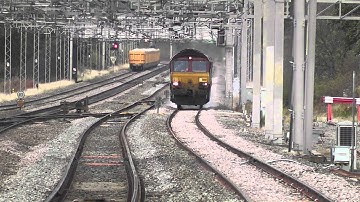DB Schenker (EWS) Class 66 66124 & 66187 RHTT - Rugeley Trent Valley - Friday 21st October 2011