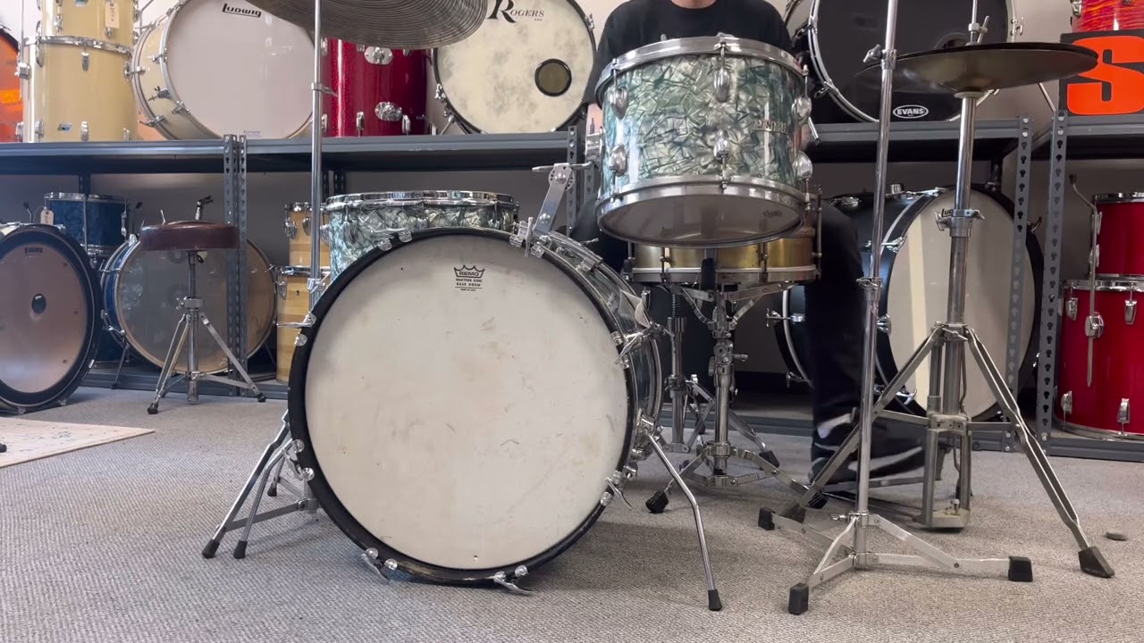 1960s Pearl No. 68 Super Deluxe Light Blue Pearl Drum Set - YouTube