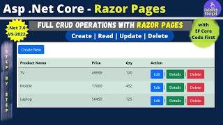 ASP.NET Core Razor Pages Full CRUD - .NET 7.0 Razor Pages using Entity Framework Core and SQL Server