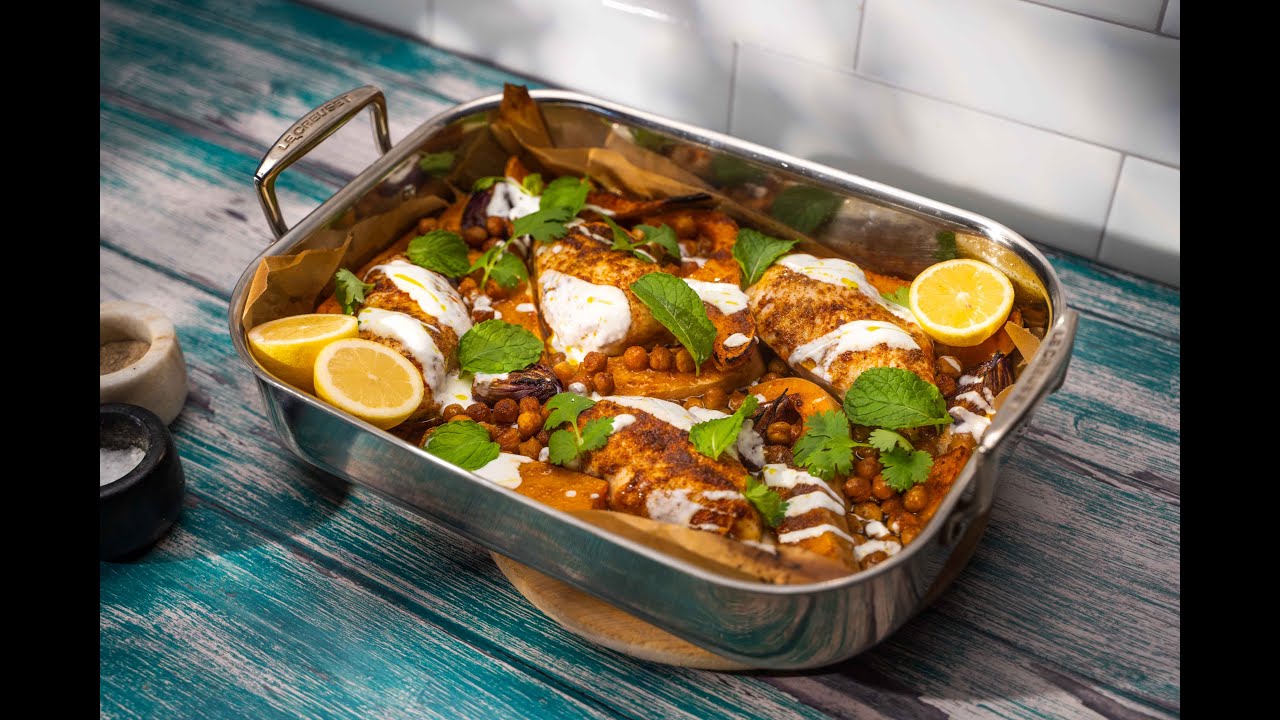 Chicken and chickpea tray bake