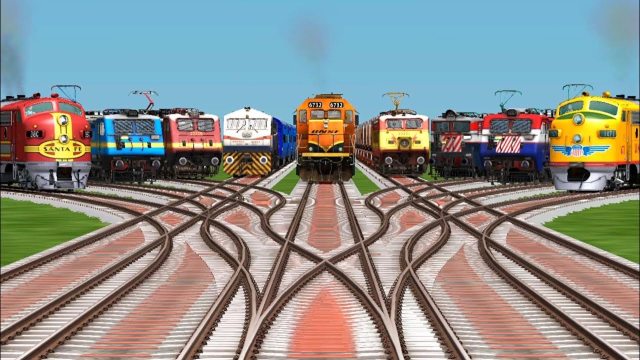 9 Realistic 3D Train Crossing By Bumpy Branched Railroad Tracks  || Indian train simulator classic