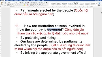 Bài Test số 1 phần 4 (Giá Trị của Nước Úc)