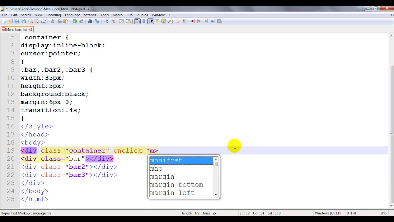 How to Create Menu Icon in HTML/JS - YouTube