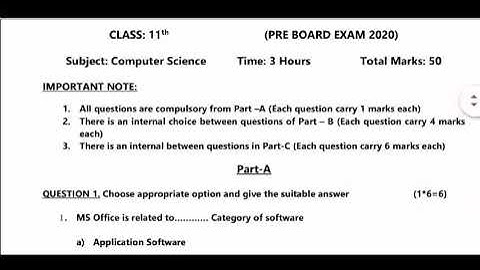 Pseb Board Class 11th Computer Science Pre Board Exam 24 February 2021 Punjab Board Computer Paper