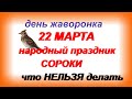 День Жаворонка 22 марта.ДЕНЬ СОРОКА мучеников.Что можно и нельзя делать