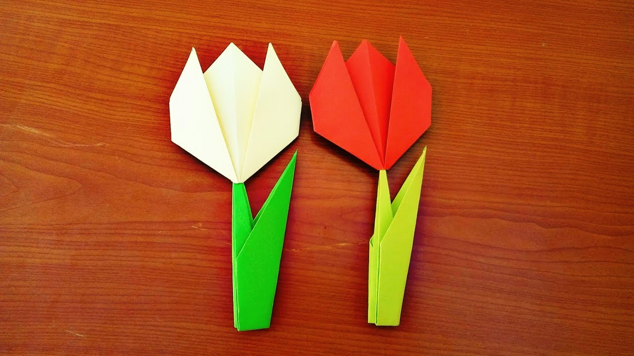 make a paper Tulip Flower with Stem and LeafEasy Origami Instructions