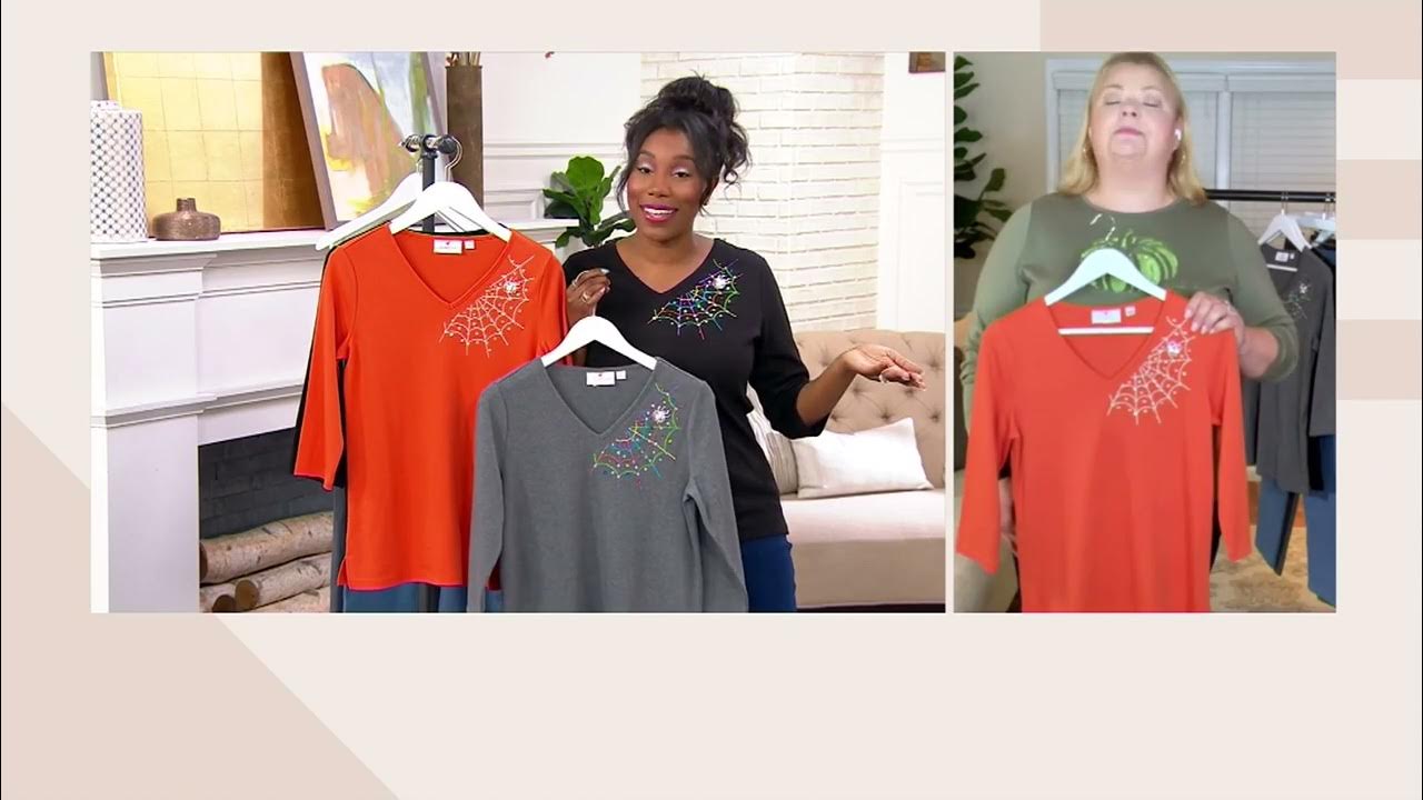 Quacker Factory The  Embroidered VNeck 3/4 Sleeve Top on QVC YouTube