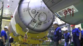Assembly of a Soyuz 2.1a Launch Vehicle with Progress MS-02