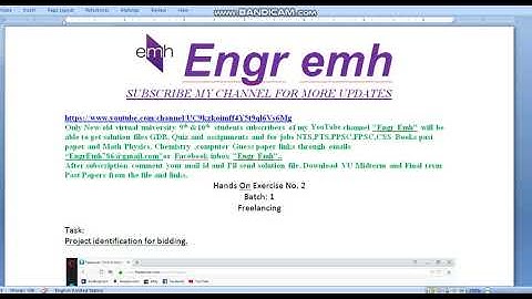 Hands On Exercise No. 2 Batch: 1  Freelancing Project identification for bidding by Engr Emh