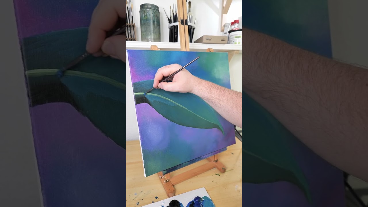 painting a a leaf with a large drop of water - timelapse 