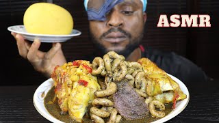 Mukbang Asmr Black Soup,Pork Belly,Tongue,Intestines,Heart,Porkfeet \& Garri Fufu\/Nigeria Mukbang