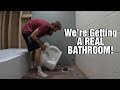 Our Bathroom Install Begins!| Closer To MOVE IN| Sink &amp; Toilet |Couple Builds Basement for  Cabin