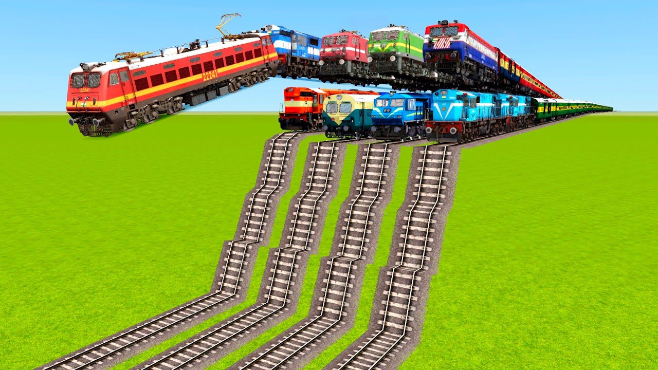 EIGHT FASTEST TRAINS VS DOUBLE STAIR AND FLYING STAIR RAILWAY TRACKS|▶️ Train simulator|Railworks|