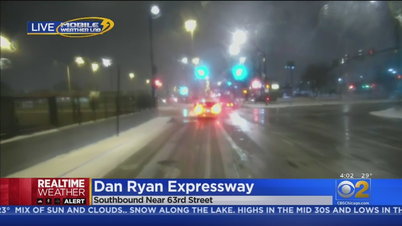 Slick Road Conditions Amid Snowfall In Chicago Area - YouTube