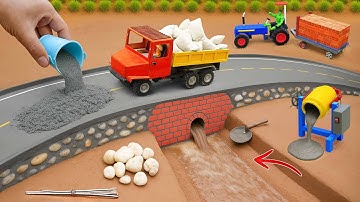 DIY Mini Truck Builds Brick & Metal Railing Bridge | Fun Construction Science Project