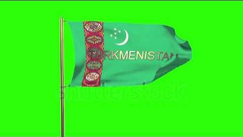 Turkmenistan flag with title waving in the wind. Looping sun rises style. Animation loop Stock