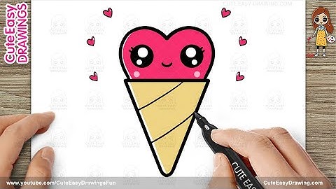 How to Draw a Cute Love Heart Scoop Ice Cream Cone, Easy Step by Step for Kids and Toddlers