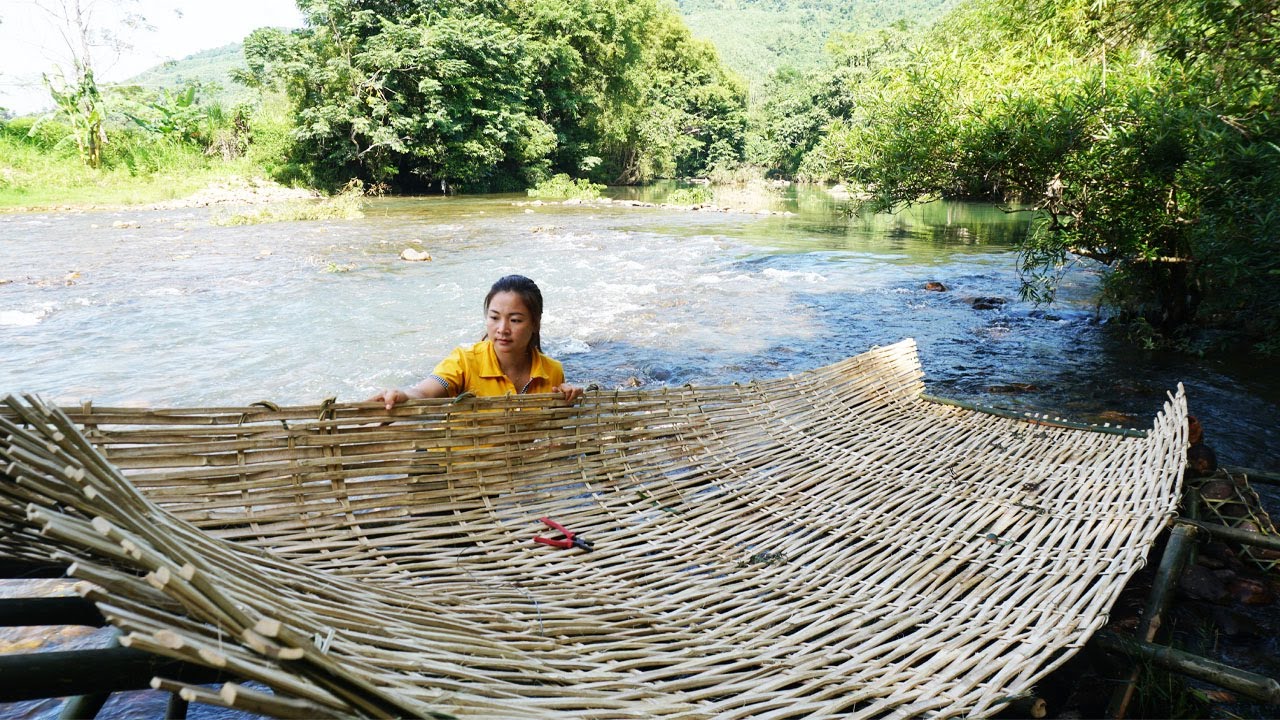 Primitive fish trapping method using bamboo scaffold to catch fish in ...
