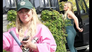 Hilary Duff looks ace as she showcases incredible figure in clinging green catsuit while hitting LA