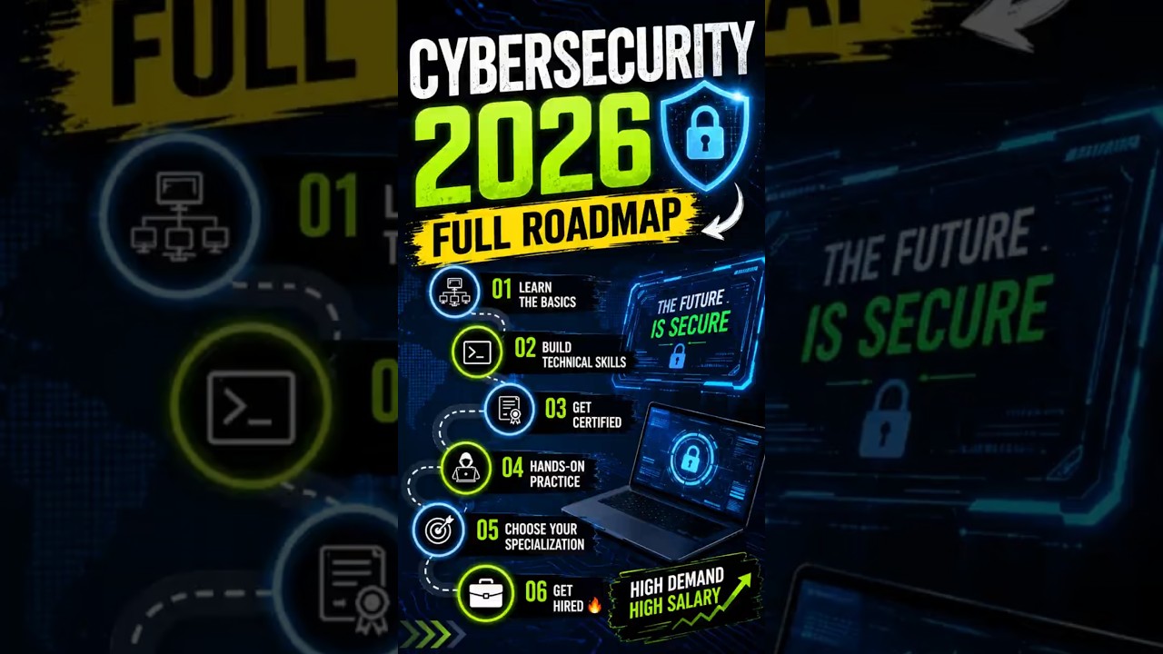 ⁣Cybersecurity Roadmap 2026 🔒 | Complete Beginner to Pro Guide in 60 Seconds