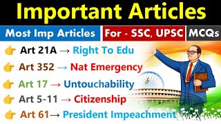 Important Articles | Most Important Article Of Indian Constitution | महत्वपूर्ण अनुच्छेद | MCQs