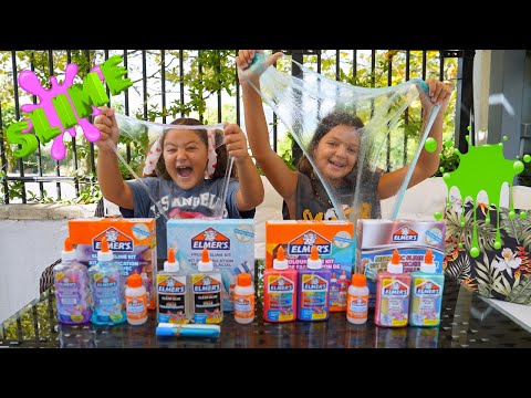 Masal and Öykü are playing with ELMER'S SLİME - Funny Kids Video