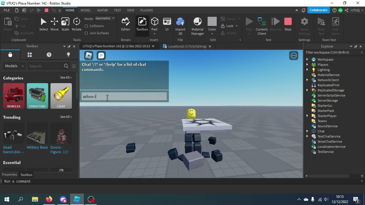 Create a roblox script by Yeeted1400