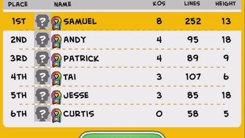 Tetris battle 6p ST Stacking 252 lines sent