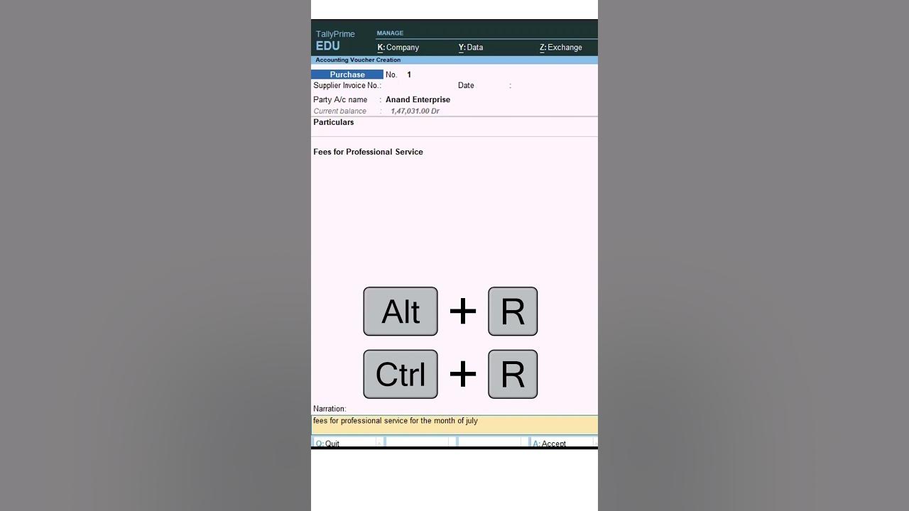 ShortCut for Narration in Tally Prime tallyprime accountingsoftware