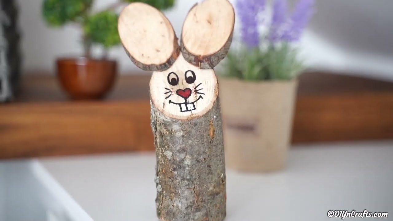 Upcycled Wooden Log Easter Bunny Decoration