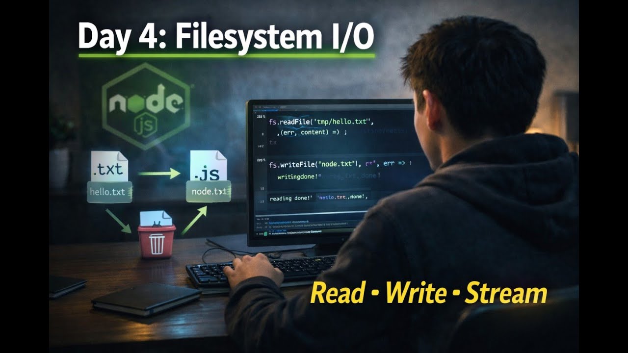 Road to Node.js (Day 4) | Node.js File System Module Explained Async, Sync, Streams & File Handling