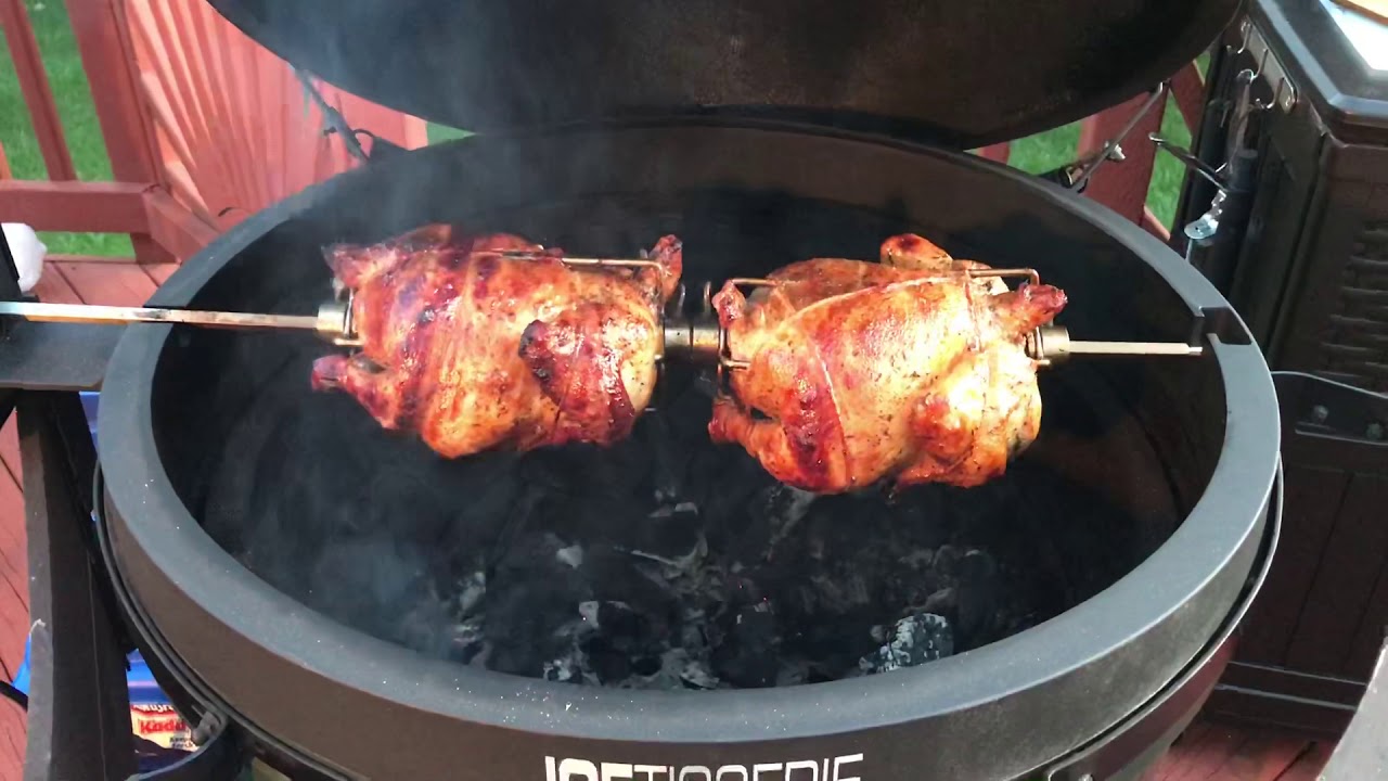 Big Green Egg rotisserie chicken YouTube