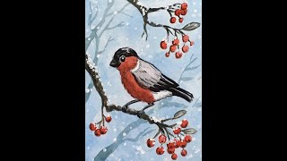 видео: Снегирь на ветке рябины картинка: Снегирь на ветке рябины