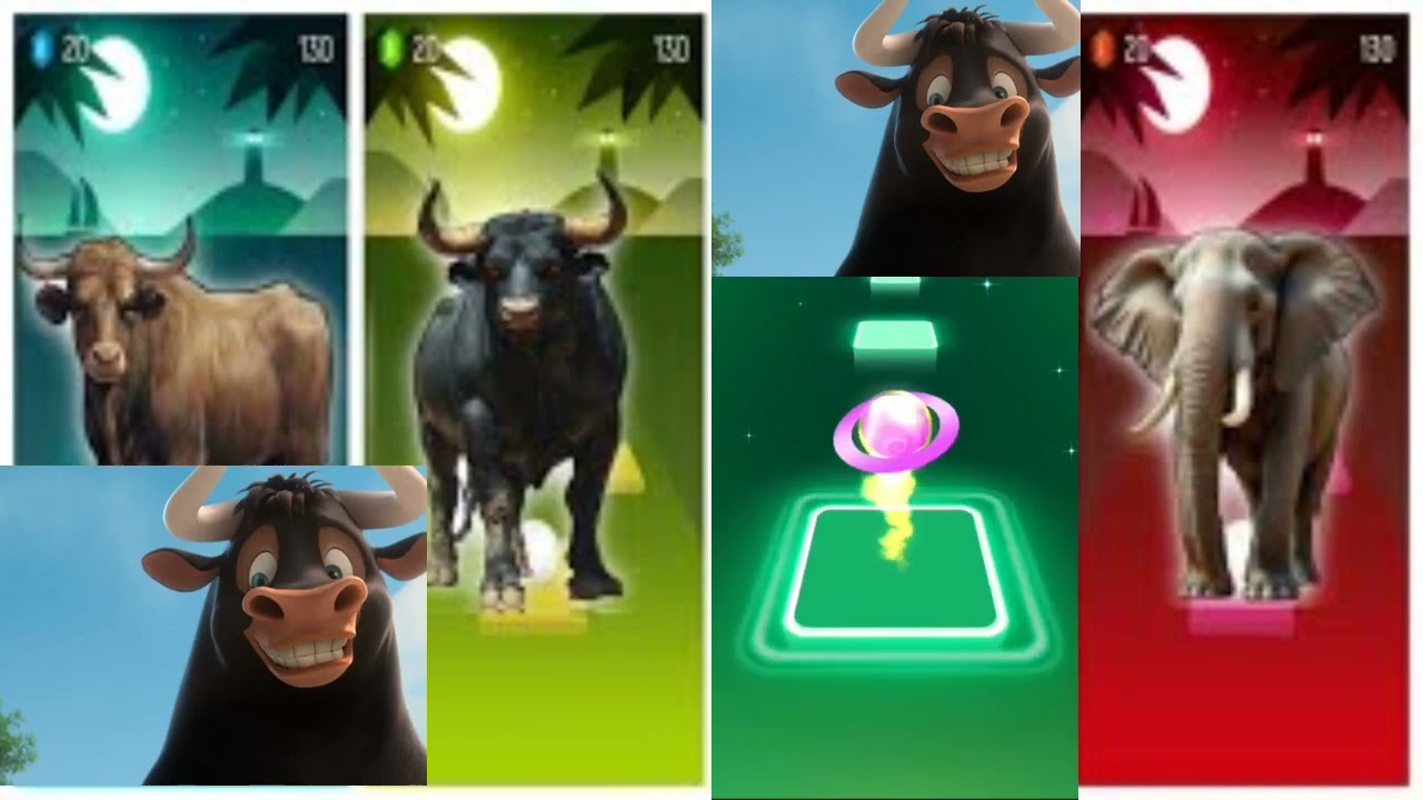 Funny Animals - Cow 🆚 Tiger 🆚 Elephant 🆚 Lion 🎵 Tiles Hop 