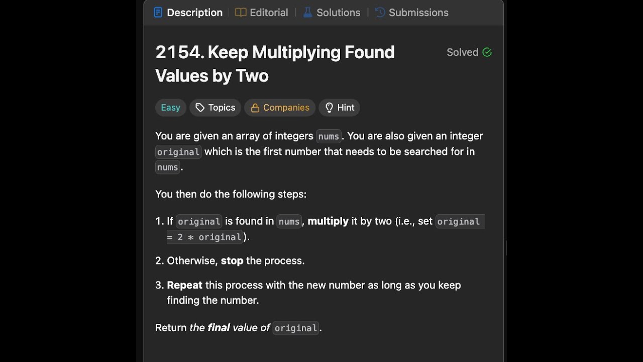 Leetcode 2154: Keep Multiplying Found Values By Two - YouTube