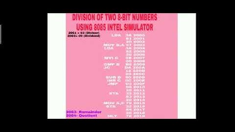 Division of two 8-Bit numbers using 8085 microprocessor intel simulator