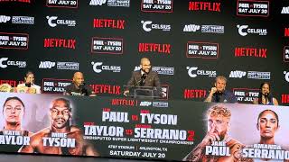 MIKE TYSON VS JAKE PAUL MIKE GOT MAD AT A REPORTER FOR SAYING AMANDA BEATS KATIE TAYLOR IN REMATCH