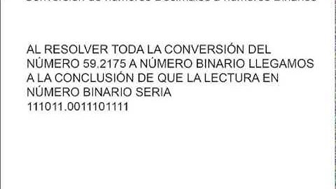 Conversion de numero decimal a numero binario