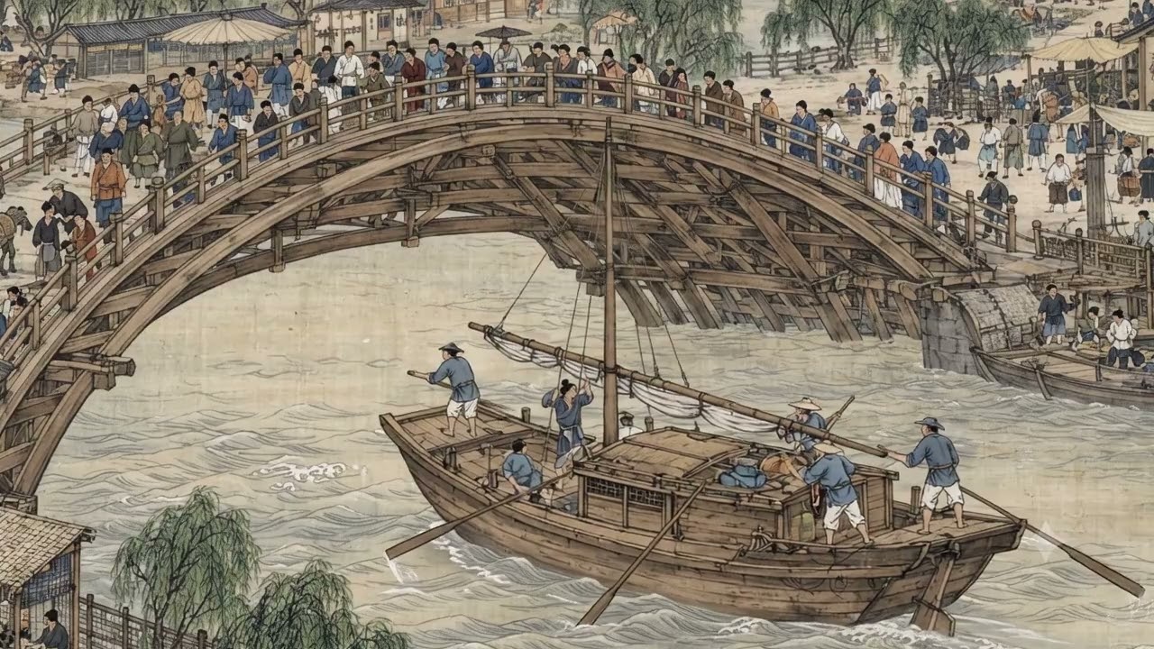 水墨画　「観光船」 Inspired by the Magnificent Rainbow Bridge, Boat Journeys, and