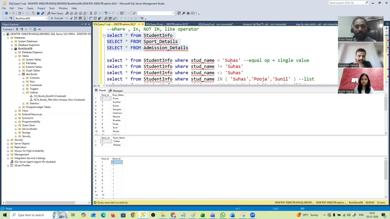 Sql Live Training Session | In vs Join | Not In Vs Left Join | Sql Interview Question