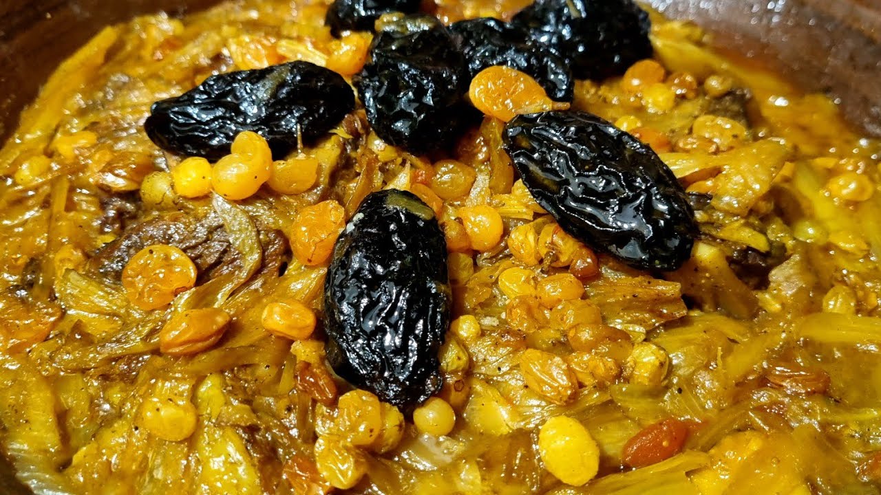 معلك ولذيذ طاجين البسباس والزبيب مع طريقة جعل اللحم طايب زبدة في وقت قصير 💯👌