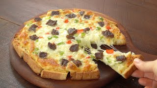 You can make a round pizza with sandwich bread. Garlic-Flavored Galbi Pizza