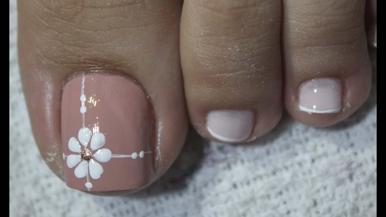 DISEÑO DE UÑAS FLOR Y FRANCES PARA PIES FACIL DE HACER - FLOWERS NAIL ART -  FRENCH NAIL ART - NLC - YouTube