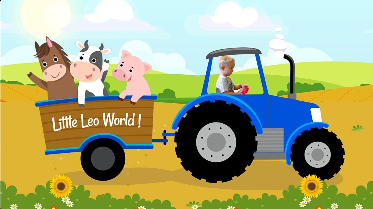 LEO's FARM THE BLUE TRACTOR Animal Sounds Educational Video For