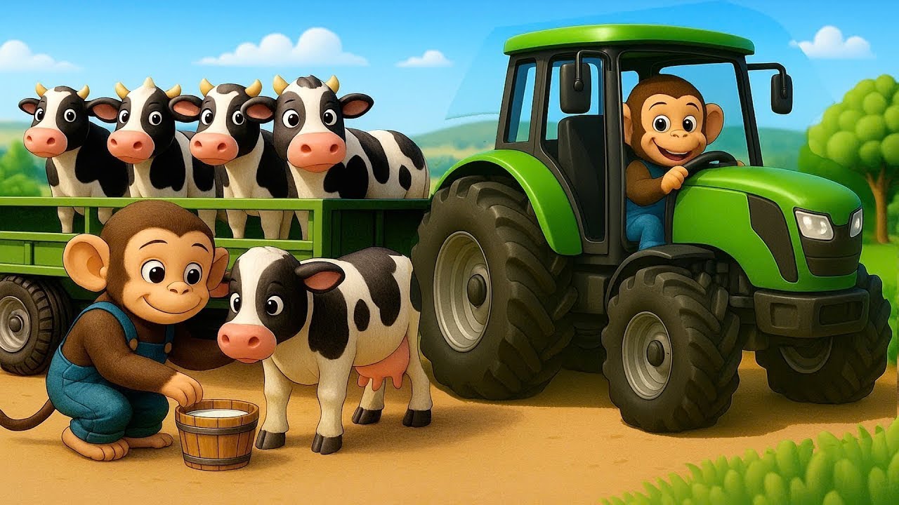 Monkey Farmer Transports Cows and Milking Process - Farm Work  |Munky-X